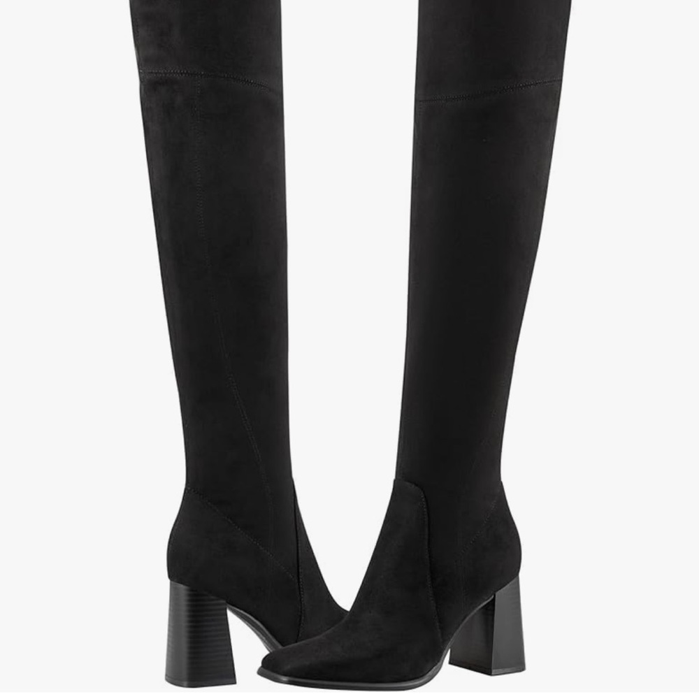 Marc Fisher Denki Black Faux Suede Block Heel Over The Knee Boots Wm’s Sz 5 New - Picture 2 of 11